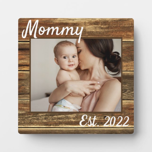 Junge Mutter Erster Muttertag Rustikales Holz scha Fotoplatte (Vorderseite)