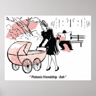 Junge Mutter mit Baby, Kinderwagen, Humor, Lustig Poster