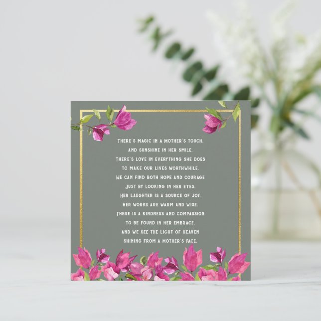 Junge Mutter Muttersprache Gedicht florale Mutter  Dankeskarte (Stehend Vorderseite)