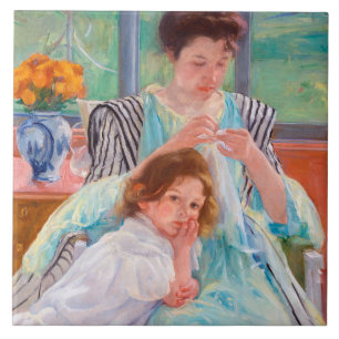 Junge Mutter Nähen, Mary Cassatt Fliese