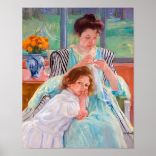 Junge Mutter Nähen, Mary Cassatt Poster