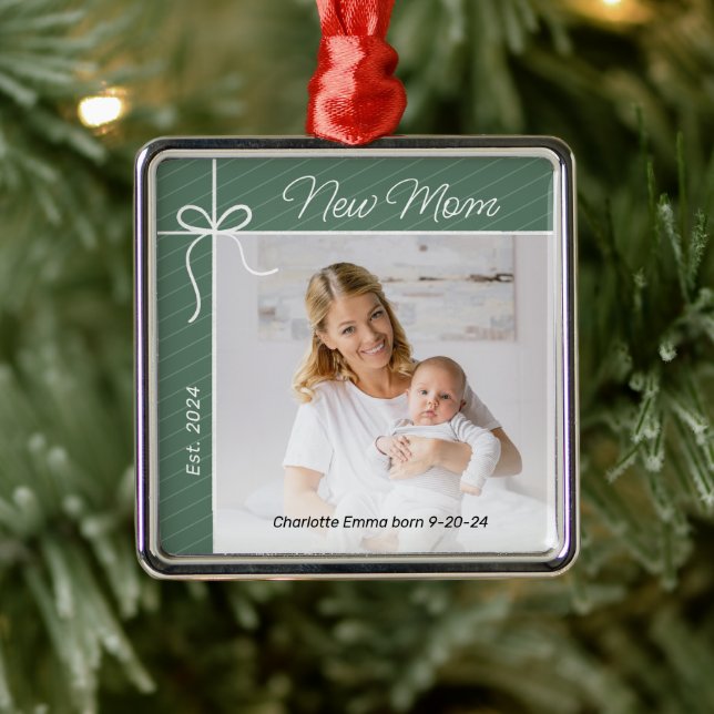 Junge Mutter und Baby Erstes Foto Ornament Aus Metall (Baum)