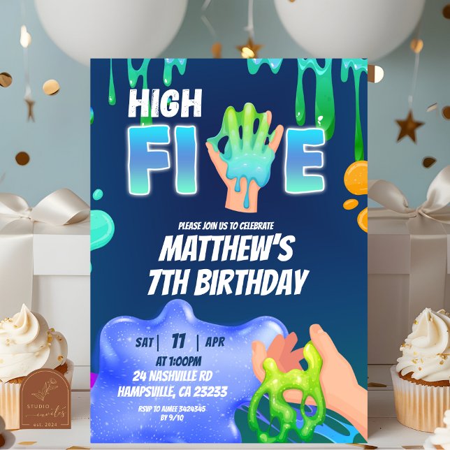 Junge Neon Blau Grüne Schleim High Five Einladung (Von Creator hochgeladen)