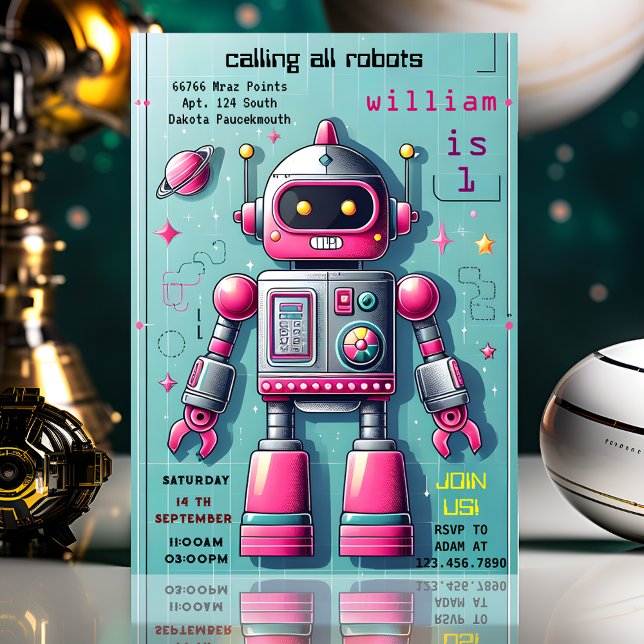 Junge niedlich Toy lustiger Roboter 1. Geburtstag Einladung (Von Creator hochgeladen)