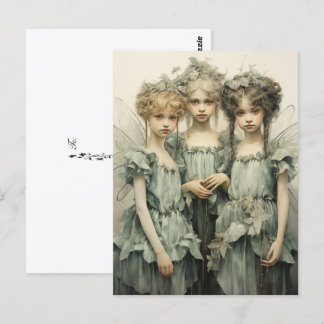 Junge Niedliche Fairies tragen grüne Satinkleider Postkarte
