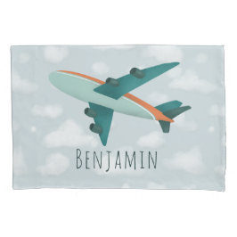 Junge Niedliche und moderne blaue Flugzeuge Kinder Kissenbezug