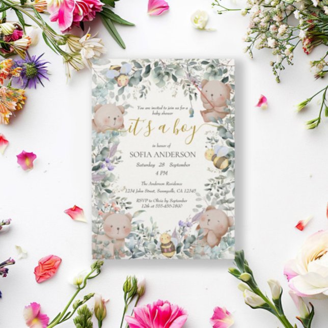 Junge Niedliche Watercolor Forest Bear Babydusche Einladung (Von Creator hochgeladen)