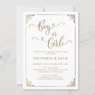 Junge oder Girl Luxury Gold Verzierte Baby Gender  Einladung