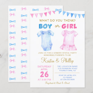 Junge oder Mädchen Gender Reveal Pink Blue Baby Du Einladung