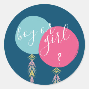Junge oder Mädchen Gender Reveal Tassel Balloon Na Runder Aufkleber
