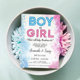 Junge oder Mädchen Laufschrift Gender Reveal Einladung