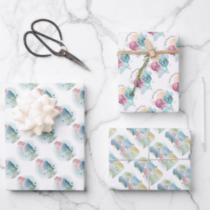 Junge oder Mädchen mit Baby Dinosauriern Geschenkpapier Set