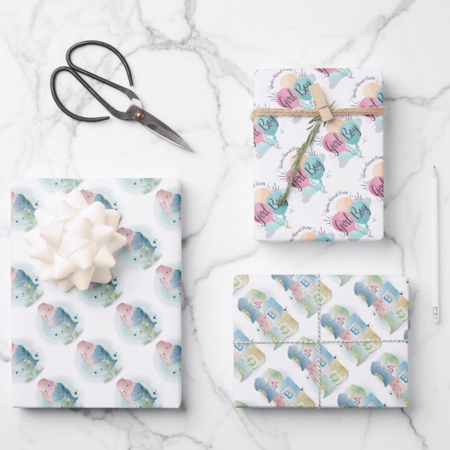 Junge oder Mädchen mit Baby Dinosauriern  Geschenkpapier Set (Vorderseite)