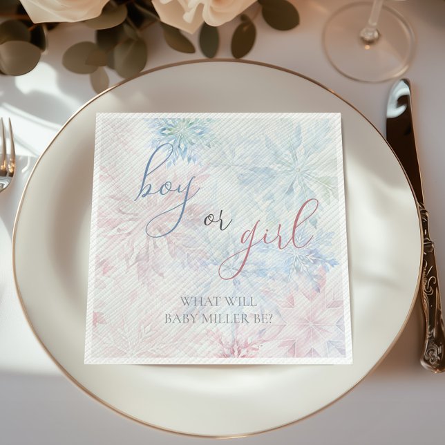 Junge oder Mädchen Winter Pink Blue Snowflake Serviette (Von Creator hochgeladen)