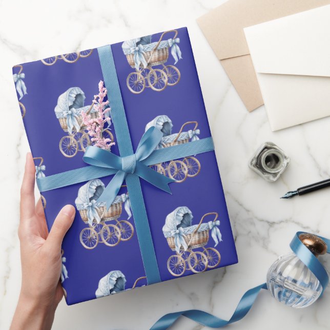 Junge oh Junge Blaues Babybett  Geschenkpapier (Schenken)