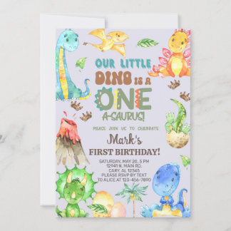 Junge ONE-A-SAURUS 1. Geburtstag einladen. Einladung