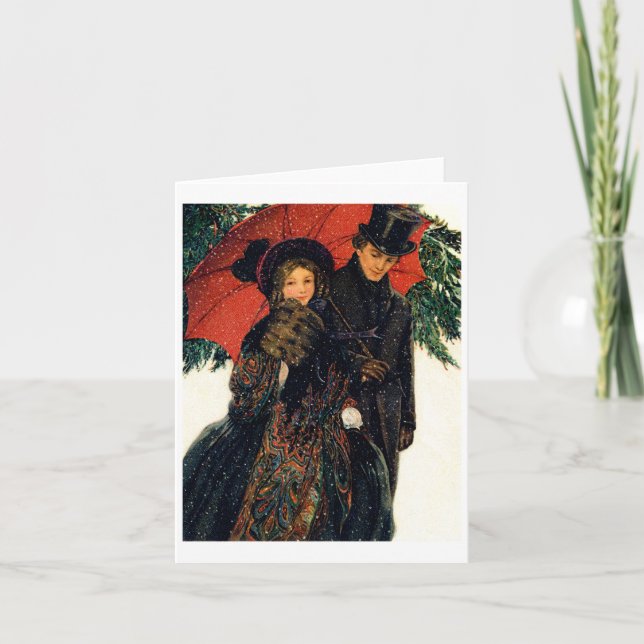 Junge Paare im Winter 19. Feiertagskarte (Vorderseite)