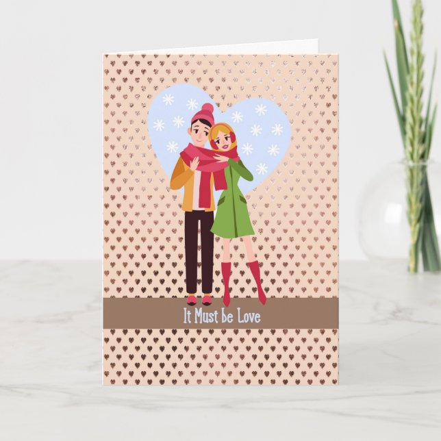 Junge Paare mit Herz-Hintergrund, Romance Karte (Vorderseite)