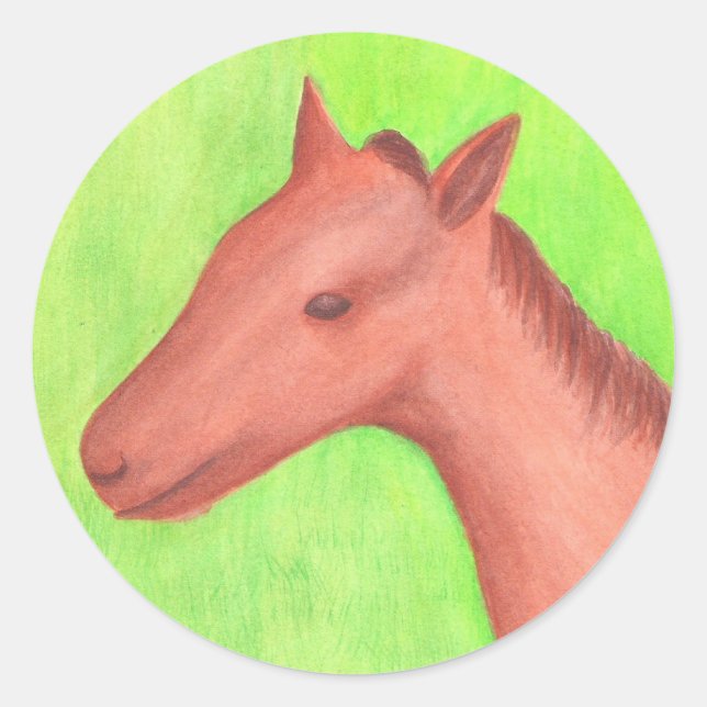 Junge Pferde, Pony, in Aquareller Runder Aufkleber (Vorderseite)