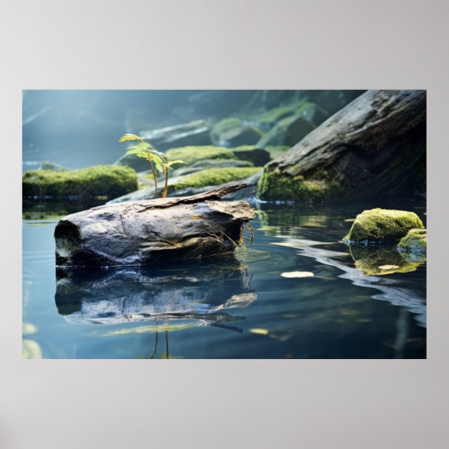 Junge Pflanze Wasser Ruhe Friedlich Poster (Vorne)
