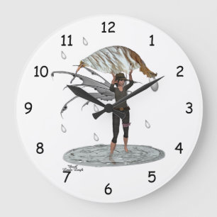 Junge Regen mit leerer Wall-Uhr Große Wanduhr