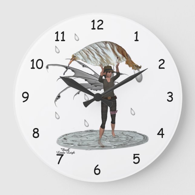 Junge Regen mit leerer Wall-Uhr Große Wanduhr (Vorderseite)