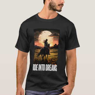 Junge Reiterin und ein Pferd. Reite in Träume. T-Shirt