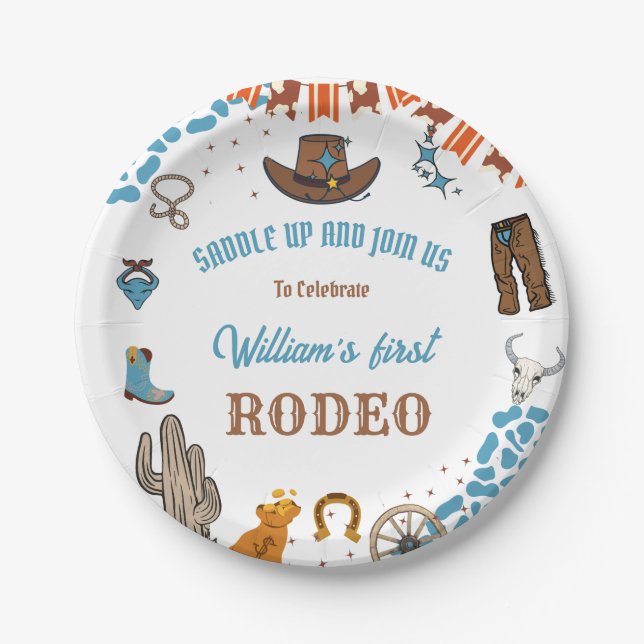 Junge Rounded First Rodeo 1. Party Geburtstag Pappteller (Vorderseite)