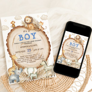 Junge Rustikal Boho Safari-Tiere Baby-Party Einladung