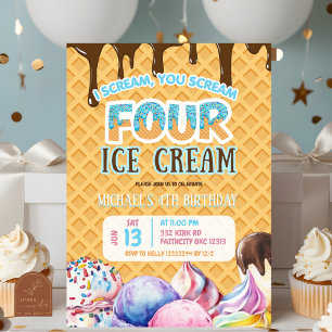 Junge Schokolade Tropfen Waffle Ice Creme 4. Gebur Einladung