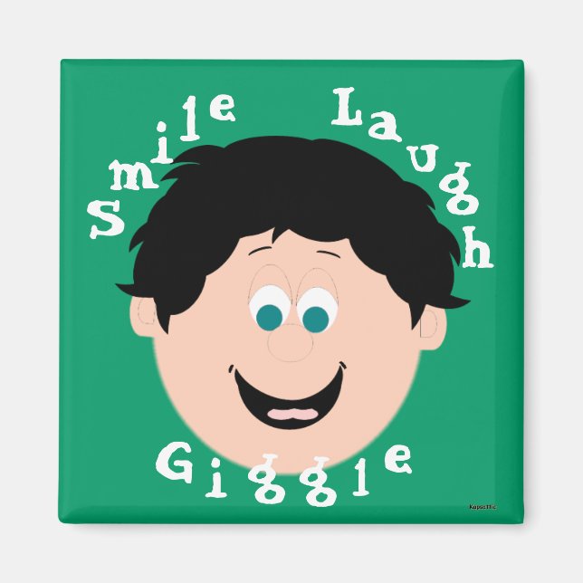 Junge schwarze Haare Lachen Gesichter Magnet (Vorne)