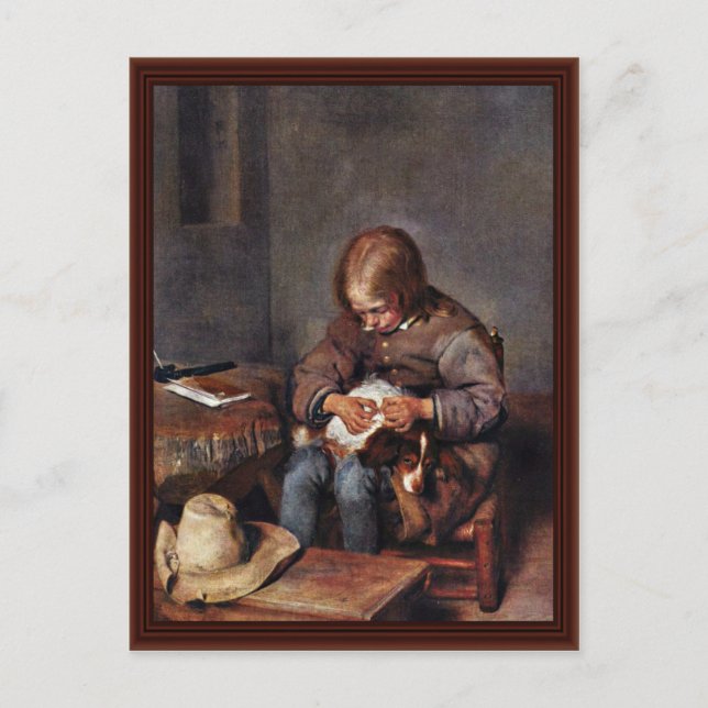 Junge schweben seinen Hund von Gerard Ter Borch Postkarte (Vorderseite)