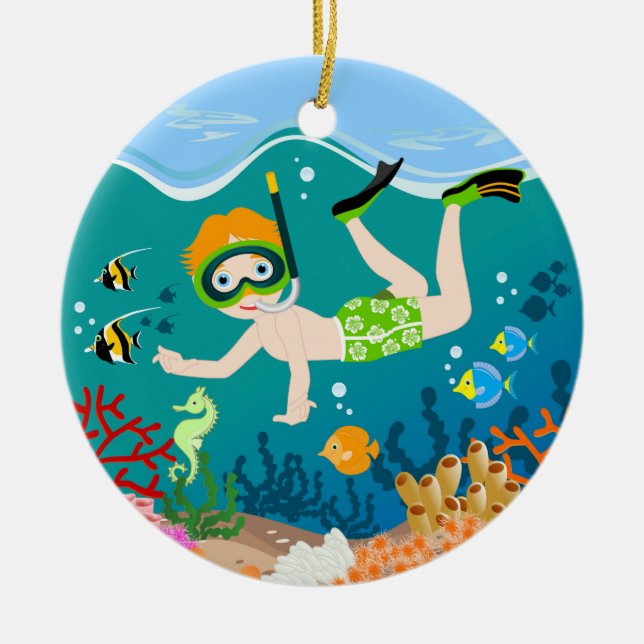 Junge Schwimmer Geburtstagsgeschenk Keramikornament (Vorne)