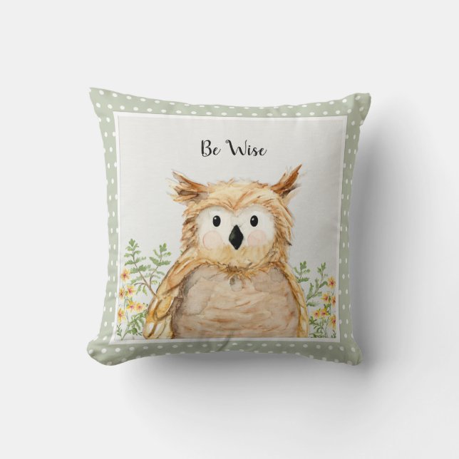 Junge sein weiser Owl Wasserfarbenwald Tier Kissen (Vorderseite)