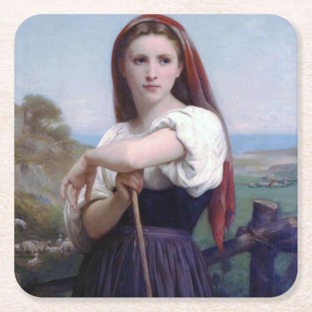 Junge Shepherdess, Bouguereau Rechteckiger Pappuntersetzer (Vorderseite)