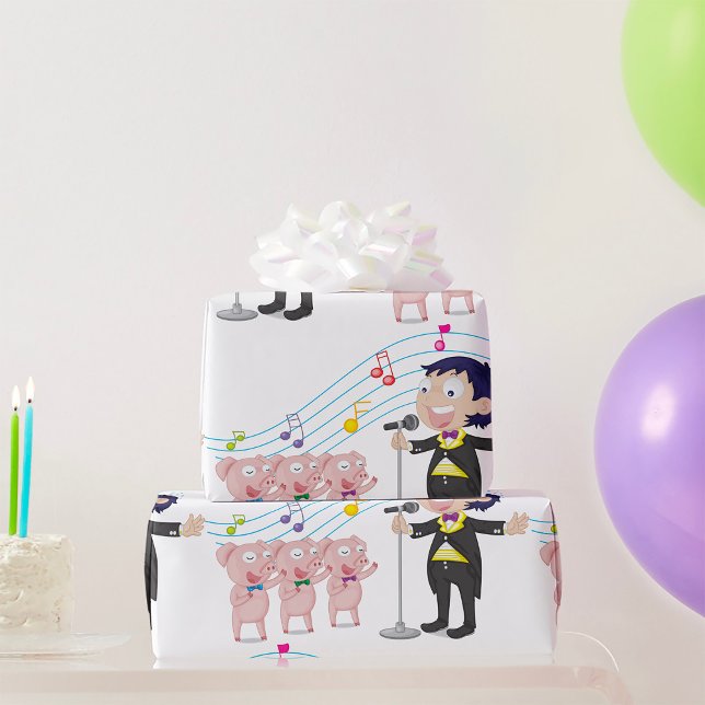 Junge singt mit Drei-Schweine-Chor Geschenkpapier (Von Creator hochgeladen)