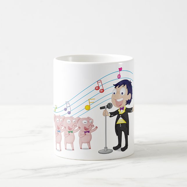 Junge singt mit Drei-Schweine-Chor Kaffeetasse (Von Creator hochgeladen)