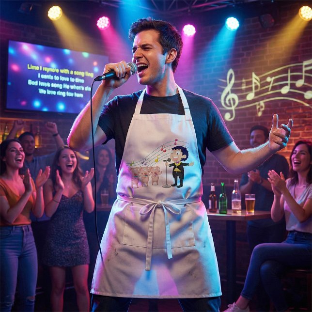 Junge singt mit Drei-Schweine-Chor Schürze (Von Creator hochgeladen)