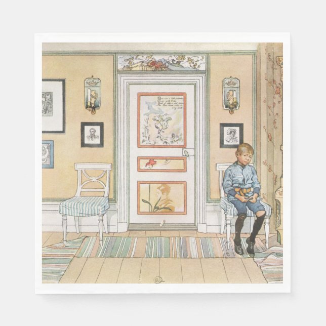 Junge sitzt in der Ecke (von Carl Larsson) Serviette (Vorderseite)