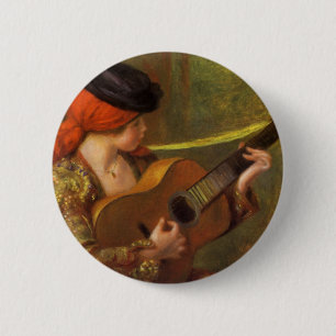 Junge Spanische Frau mit Gitarre von Pierre Renoir Button