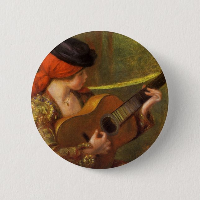 Junge Spanische Frau mit Gitarre von Pierre Renoir Button (Vorderseite)