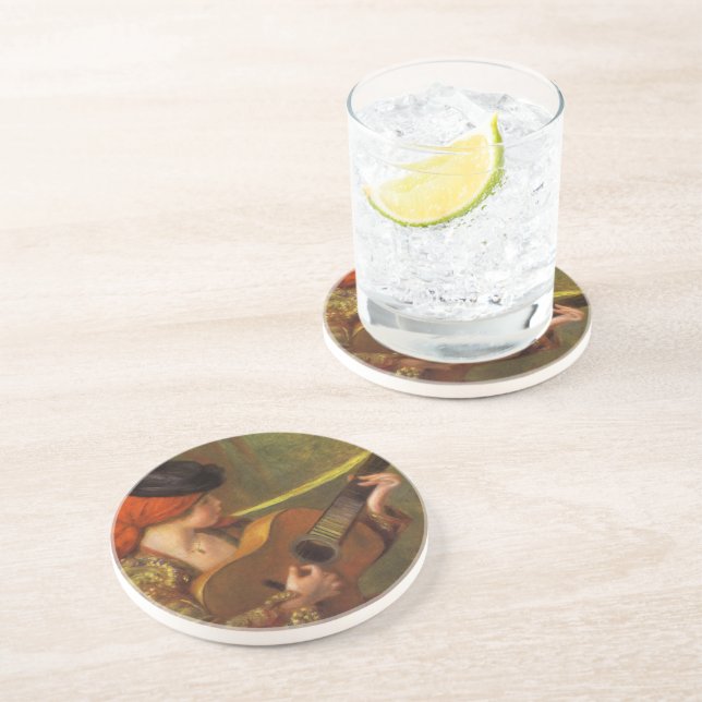 Junge Spanische Frau mit Gitarre von Pierre Renoir Getränkeuntersetzer (Seite)
