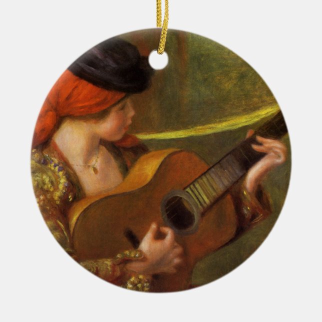 Junge Spanische Frau mit Gitarre von Pierre Renoir Keramik Ornament (Vorne)