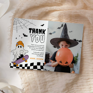 Junge Spooky Halloween Geburtstags Foto Danke, Ihr Dankeskarte