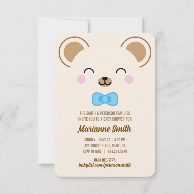 Junge Teddybär Baby Shower Evite oder Drucken Einladung (Vorderseite)