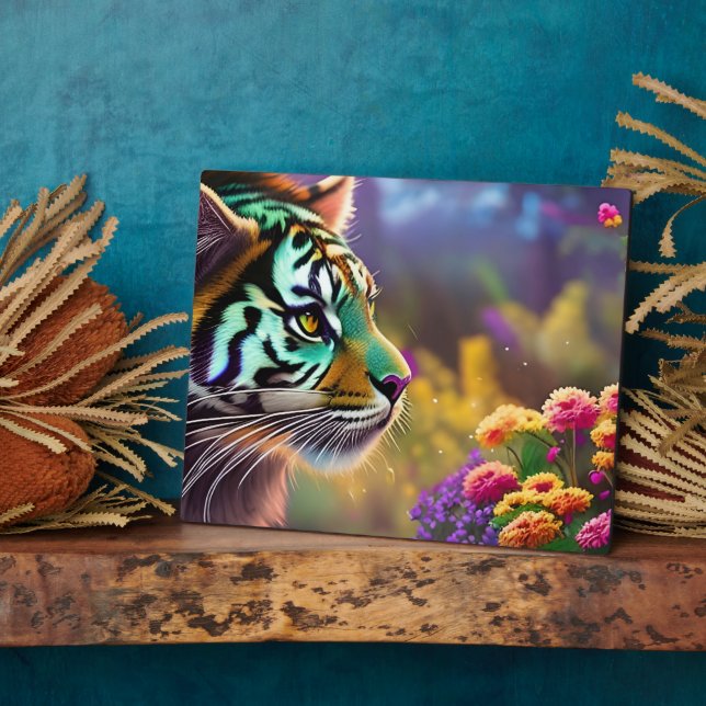 Junge Tiger und farbenfrohe Blume Fotoplatte (Seite)