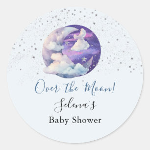 Junge über dem Mond Moderne Babyparty Runder Aufkleber