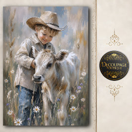 Junge und Babykalb-Decoupage Seidenpapier
