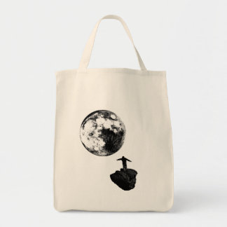 Junge und der Mond - Schwarzes Tragetasche