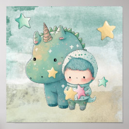 Junge und Dinosaur Freund Kinderzimmer Wall Art Poster